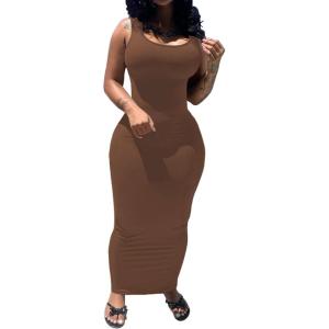 imagePINSV Womens Sexy Bodycon Tank Dress Basic Sleeveless Long Maxi Dresses Party Club Beach SundressesAcoffee