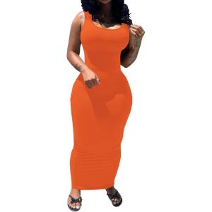 imagePINSV Womens Sexy Bodycon Tank Dress Basic Sleeveless Long Maxi Dresses Party Club Beach SundressesAorange