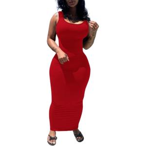imagePINSV Womens Sexy Bodycon Tank Dress Basic Sleeveless Long Maxi Dresses Party Club Beach SundressesAred