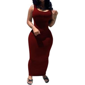 imagePINSV Womens Sexy Bodycon Tank Dress Basic Sleeveless Long Maxi Dresses Party Club Beach SundressesAwine Red