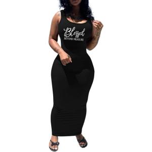 imagePINSV Womens Sexy Bodycon Tank Dress Basic Sleeveless Long Maxi Dresses Party Club Beach SundressesBwhite Letter