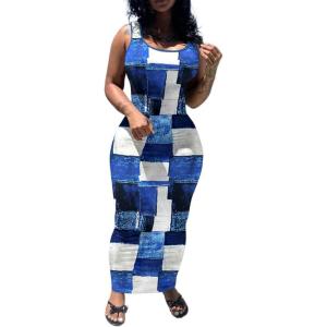 imagePINSV Womens Sexy Bodycon Tank Dress Basic Sleeveless Long Maxi Dresses Party Club Beach SundressesCcheckered