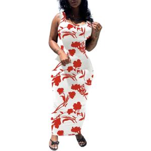 imagePINSV Womens Sexy Bodycon Tank Dress Basic Sleeveless Long Maxi Dresses Party Club Beach SundressesCwhite Red Flower