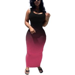 imagePINSV Womens Sexy Bodycon Tank Dress Basic Sleeveless Long Maxi Dresses Party Club Beach SundressesDblack Rose Gradient
