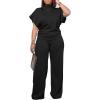imagePINSV Lounge Sets For Women Casual 2 Piece Outfits Baggy Short Sleeve Top And Flare Pants TracksuitsBlack