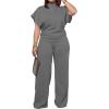 imagePINSV Lounge Sets For Women Casual 2 Piece Outfits Baggy Short Sleeve Top And Flare Pants TracksuitsDark Grey