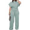 imagePINSV Lounge Sets For Women Casual 2 Piece Outfits Baggy Short Sleeve Top And Flare Pants TracksuitsLight Cyan