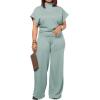 imagePINSV Lounge Sets For Women Casual 2 Piece Outfits Baggy Short Sleeve Top And Flare Pants TracksuitsLight Cyan