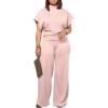imagePINSV Lounge Sets For Women Casual 2 Piece Outfits Baggy Short Sleeve Top And Flare Pants TracksuitsPink
