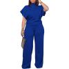 imagePINSV Lounge Sets For Women Casual 2 Piece Outfits Baggy Short Sleeve Top And Flare Pants TracksuitsRoyal Blue