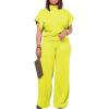 imagePINSV Lounge Sets For Women Casual 2 Piece Outfits Baggy Short Sleeve Top And Flare Pants TracksuitsYellow