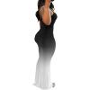 imagePINSV Women Summer Long Dress Casual Slip Sexy Sleeveless Bodycon Maxi Dresses for WomenBlack Gradient