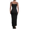 imagePINSV Womens Bodycon Long Slip Dress Spaghetti Strap Summer Maxi Dress Modern Casual SundressBlack
