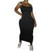 imagePINSV Womens Bodycon Long Slip Dress Spaghetti Strap Summer Maxi Dress Modern Casual SundressBlack