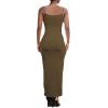 imagePINSV Womens Bodycon Long Slip Dress Spaghetti Strap Summer Maxi Dress Modern Casual SundressCoffee
