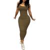 imagePINSV Womens Bodycon Long Slip Dress Spaghetti Strap Summer Maxi Dress Modern Casual SundressCoffee