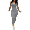 imagePINSV Womens Bodycon Long Slip Dress Spaghetti Strap Summer Maxi Dress Modern Casual SundressGray