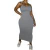 imagePINSV Womens Bodycon Long Slip Dress Spaghetti Strap Summer Maxi Dress Modern Casual SundressGray
