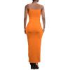 imagePINSV Womens Bodycon Long Slip Dress Spaghetti Strap Summer Maxi Dress Modern Casual SundressOrange