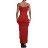 imagePINSV Womens Bodycon Long Slip Dress Spaghetti Strap Summer Maxi Dress Modern Casual SundressRed