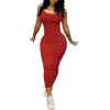 imagePINSV Womens Bodycon Long Slip Dress Spaghetti Strap Summer Maxi Dress Modern Casual SundressRed