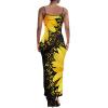 imagePINSV Womens Bodycon Long Slip Dress Spaghetti Strap Summer Maxi Dress Modern Casual SundressSunflower Print
