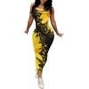 imagePINSV Womens Bodycon Long Slip Dress Spaghetti Strap Summer Maxi Dress Modern Casual SundressSunflower Print