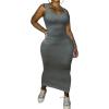 imagePINSV Womens Scoop Neck Bodycon Maxi Dress Stretchy Sleeveless Summer Tank Dress Sexy Party Club Beach SundressGray