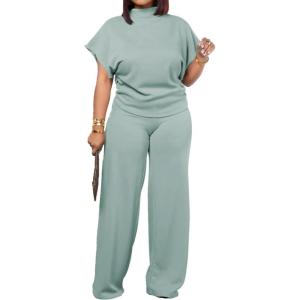 imagePINSV Lounge Sets For Women Casual 2 Piece Outfits Baggy Short Sleeve Top And Flare Pants TracksuitsLight Cyan