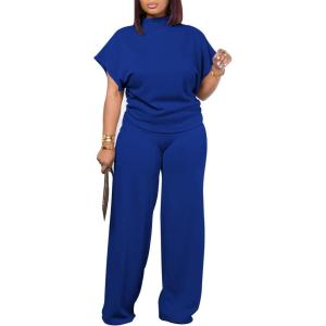 imagePINSV Lounge Sets For Women Casual 2 Piece Outfits Baggy Short Sleeve Top And Flare Pants TracksuitsRoyal Blue
