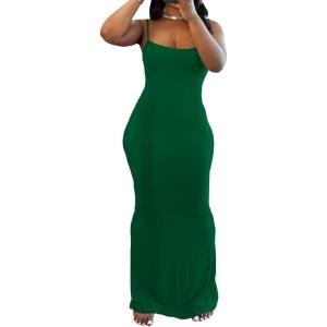 imagePINSV Women Summer Long Dress Casual Slip Sexy Sleeveless Bodycon Maxi Dresses for WomenGreen