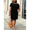 imagePINSV Women Plus Size Summer T Shirt Dresses Short Sleeve Casual Tunic Dress with PocketsSolid Black