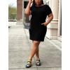 imagePINSV Women Plus Size Summer T Shirt Dresses Short Sleeve Casual Tunic Dress with PocketsSolid Black