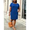 imagePINSV Women Plus Size Summer T Shirt Dresses Short Sleeve Casual Tunic Dress with PocketsSolid Blue