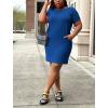 imagePINSV Women Plus Size Summer T Shirt Dresses Short Sleeve Casual Tunic Dress with PocketsSolid Blue