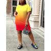 imagePINSV Women Plus Size Summer T Shirt Dresses Short Sleeve Casual Tunic Dress with PocketsYellow Gradient