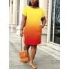 imagePINSV Women Plus Size Summer T Shirt Dresses Short Sleeve Casual Tunic Dress with PocketsYellow Gradient