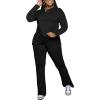 imagePINSV Womens 2 Piece Outfits Casual Sets Long Sleeve Top and Flare Pants Lounge Sets Tracksuit Black XXL