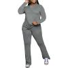 imagePINSV Womens 2 Piece Outfits Casual Sets Long Sleeve Top and Flare Pants Lounge Sets Tracksuit Grey XXL
