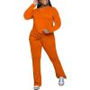 imagePINSV Womens 2 Piece Outfits Casual Sets Long Sleeve Top and Flare Pants Lounge Sets Tracksuit Orange XL
