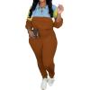 imagePINSV Womens 2 Piece Outfits Lapel Half Zip Long Sleeve Sweatshirts Sweatpants Tracksuit Casual SweatsuitsBlue Brown