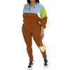 imagePINSV Womens 2 Piece Outfits Lapel Half Zip Long Sleeve Sweatshirts Sweatpants Tracksuit Casual SweatsuitsBlue Brown