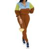 imagePINSV Womens 2 Piece Outfits Lapel Half Zip Long Sleeve Sweatshirts Sweatpants Tracksuit Casual SweatsuitsBlue Brown