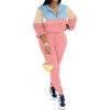 imagePINSV Womens 2 Piece Outfits Lapel Half Zip Long Sleeve Sweatshirts Sweatpants Tracksuit Casual SweatsuitsBlue Pink