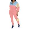 imagePINSV Womens 2 Piece Outfits Lapel Half Zip Long Sleeve Sweatshirts Sweatpants Tracksuit Casual SweatsuitsBlue Pink