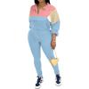 imagePINSV Womens 2 Piece Outfits Lapel Half Zip Long Sleeve Sweatshirts Sweatpants Tracksuit Casual SweatsuitsPink Blue