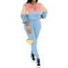 imagePINSV Womens 2 Piece Outfits Lapel Half Zip Long Sleeve Sweatshirts Sweatpants Tracksuit Casual SweatsuitsPink Blue