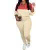 imagePINSV Womens 2 Piece Outfits Lapel Half Zip Long Sleeve Sweatshirts Sweatpants Tracksuit Casual SweatsuitsRed Apricot