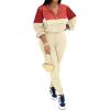 imagePINSV Womens 2 Piece Outfits Lapel Half Zip Long Sleeve Sweatshirts Sweatpants Tracksuit Casual SweatsuitsRed Apricot