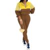 imagePINSV Womens 2 Piece Outfits Lapel Half Zip Long Sleeve Sweatshirts Sweatpants Tracksuit Casual SweatsuitsYellow Brown